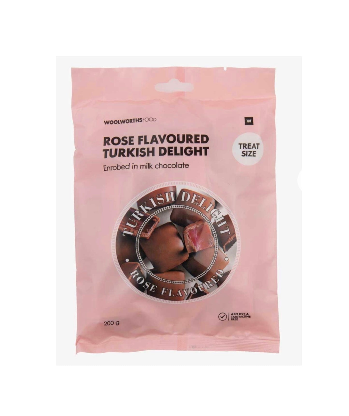 Woolies rose flavoured Turkish Delight in milk chocolate 200g