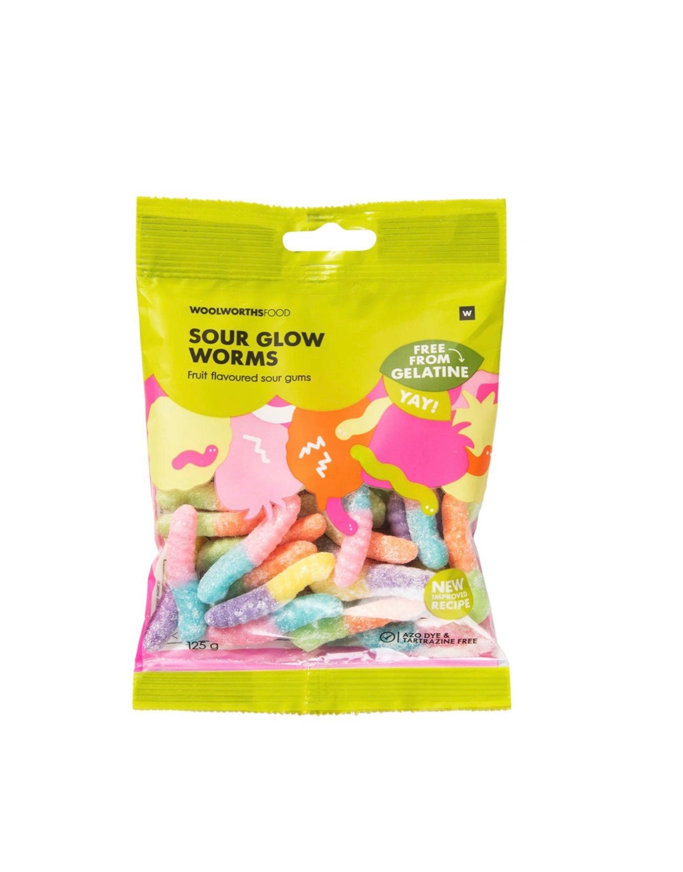 Woolies sour glow worms 125g image 0