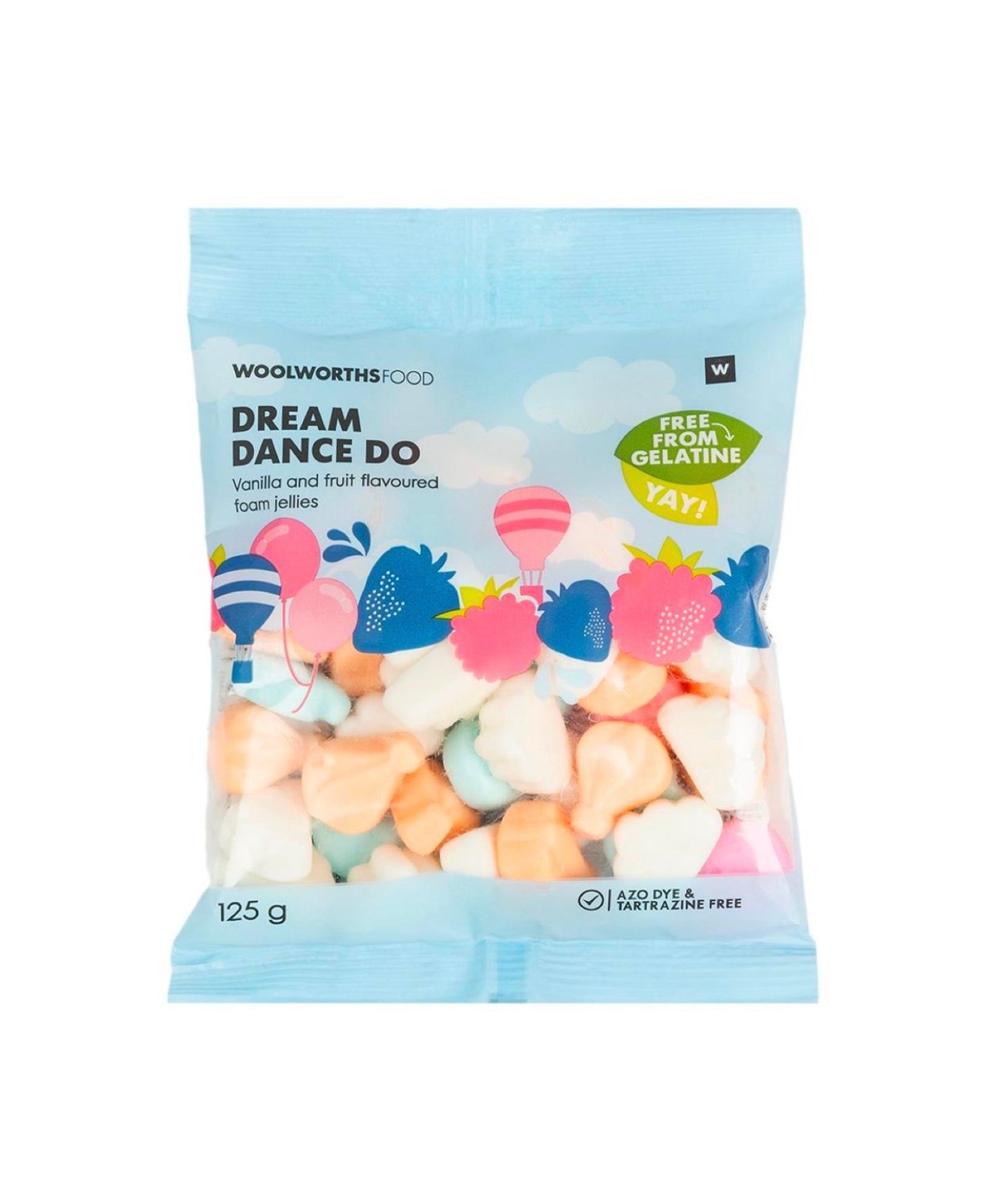 Woolies dream dance do vanilla & fruit foam jellies 125g