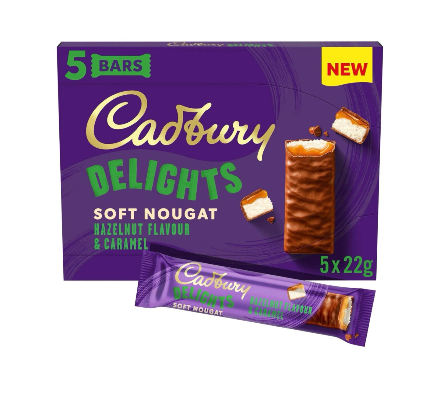 Cadbury Delights hazelnut soft nougat (5 bars) (UK)