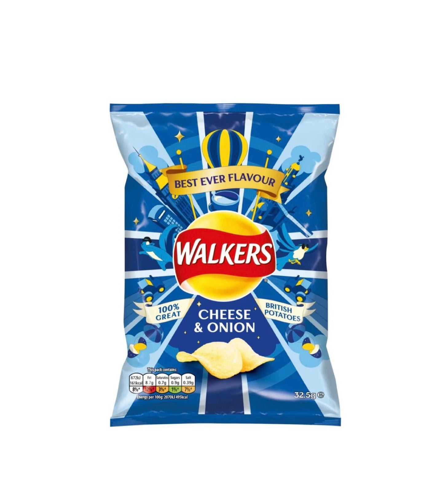 2 PACK: Walkers cheese & onion 32.5g (UK)