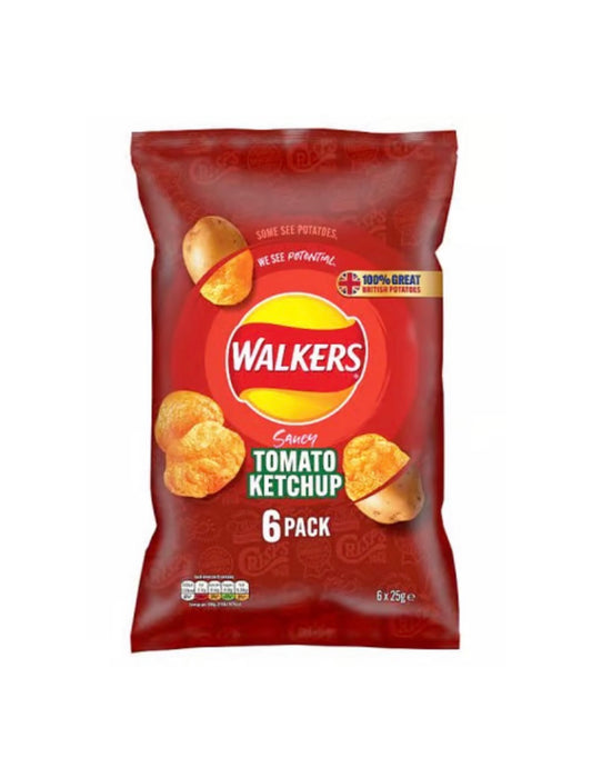 6 PACK: Walkers tomato sauce chips 6 x 25g (UK) BB: 7 Nov 2026
