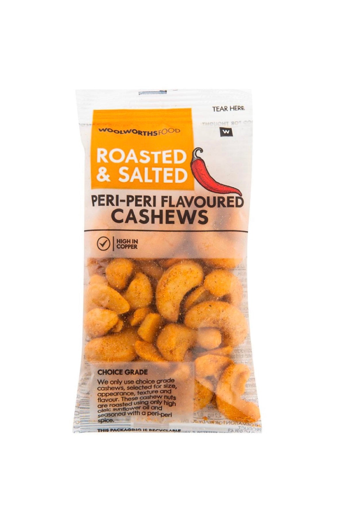 Woolies roasted & salted peri-peri flavored cashews 30g